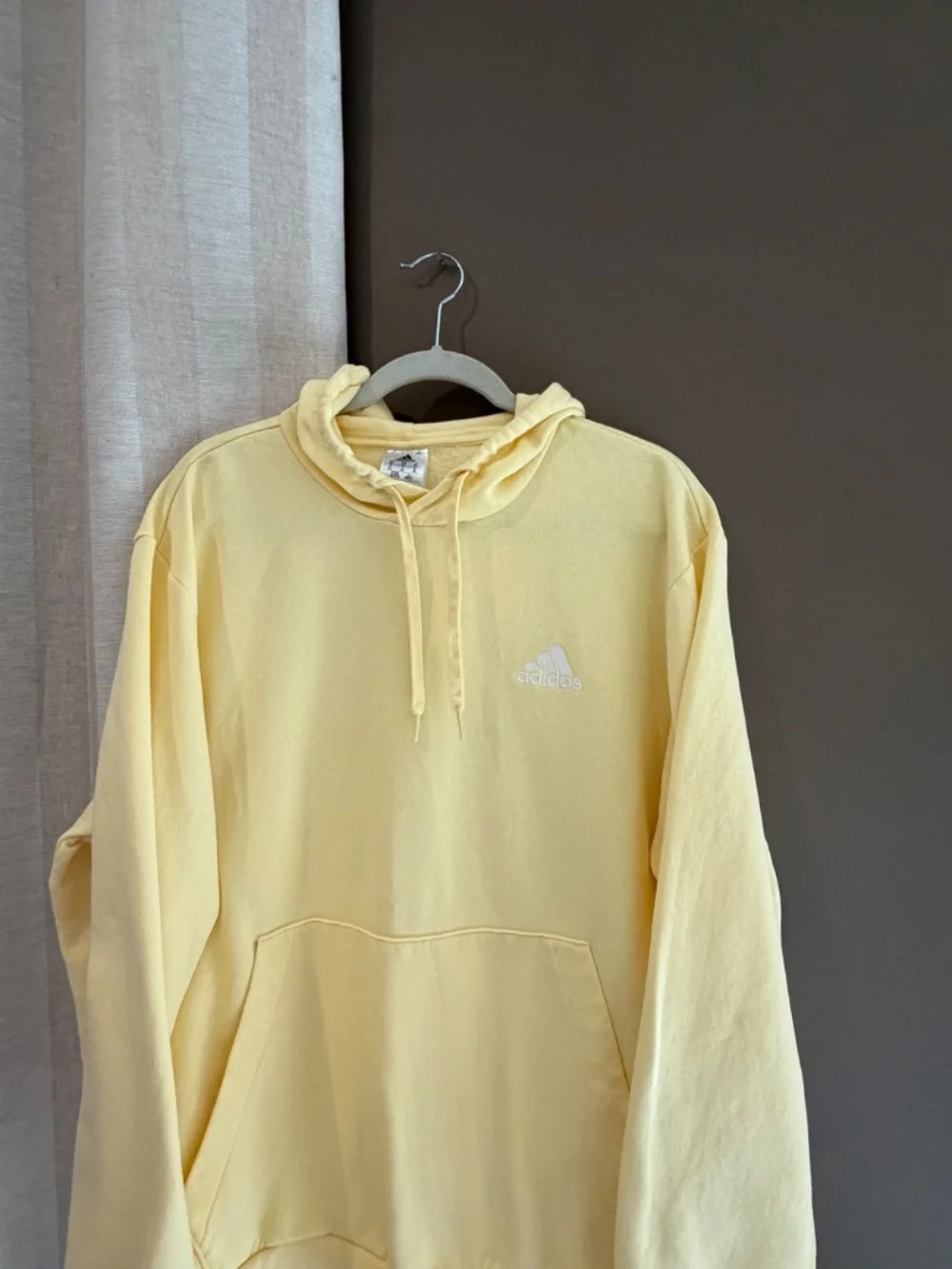 Adidas Yellow Hoodie Pullover Sweatshirt, Fleece, Soft Yellow, Size XL - Picture 2 of 12